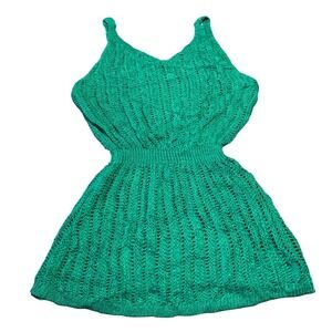 Handmade Emerald Green Crochet Knit Summer Mini Dress V Neck Spaghetti Strap